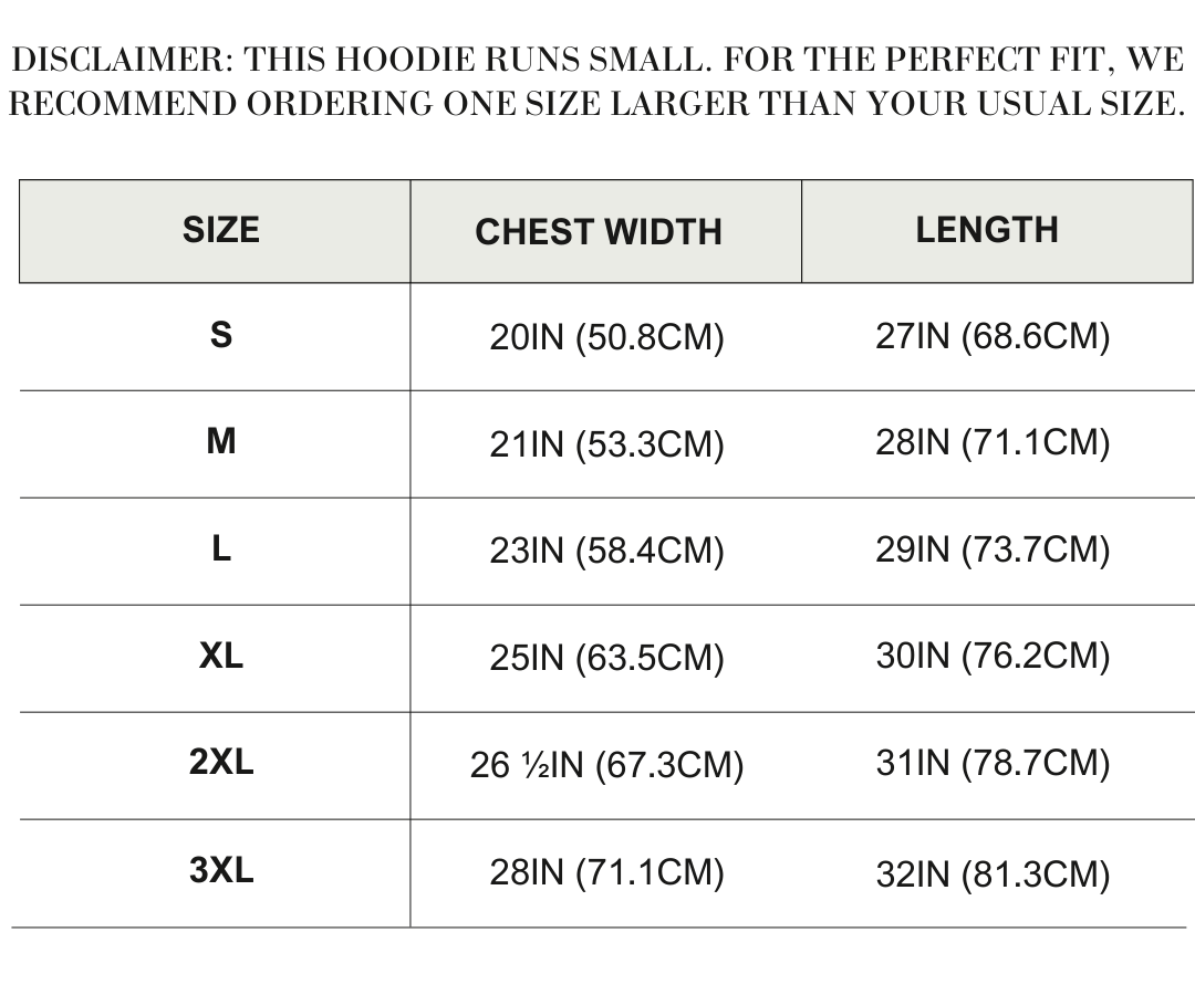 Hoodie sizing guide